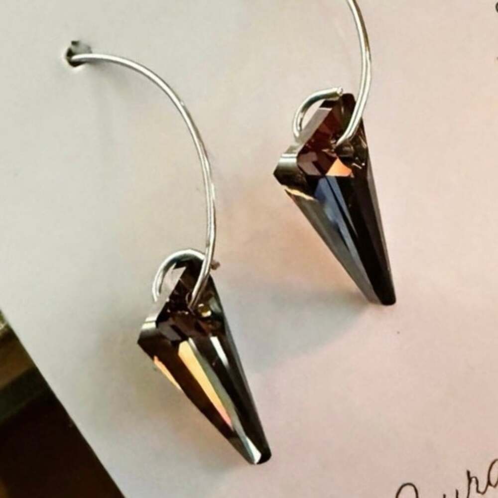 Swarovski Crystal Spike Laura Janelle Hoop Earrings Smoke Gray NWT